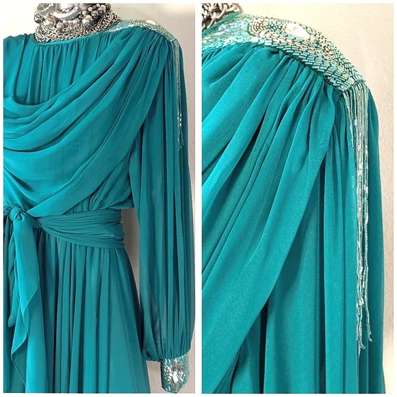 ViNTage Chiffon Fairy Whimsical "Mother of Bride" Evening Wedding Fluid Dress - Picture 7 of 16